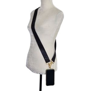 Black Rhinestone Crossbody Phone Strap w/ Gold Hardware